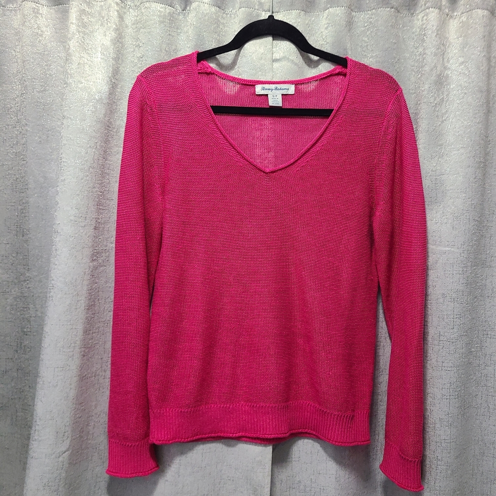 Tommy Bahama Bright Hot Pink V-Neck Lightweight Sweater